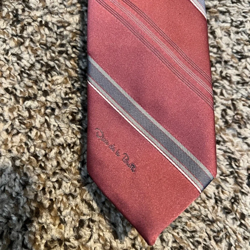 Oscar de la Renta Mens Tie Dusty Rose Pink Grey Striped Silk Blend Designer